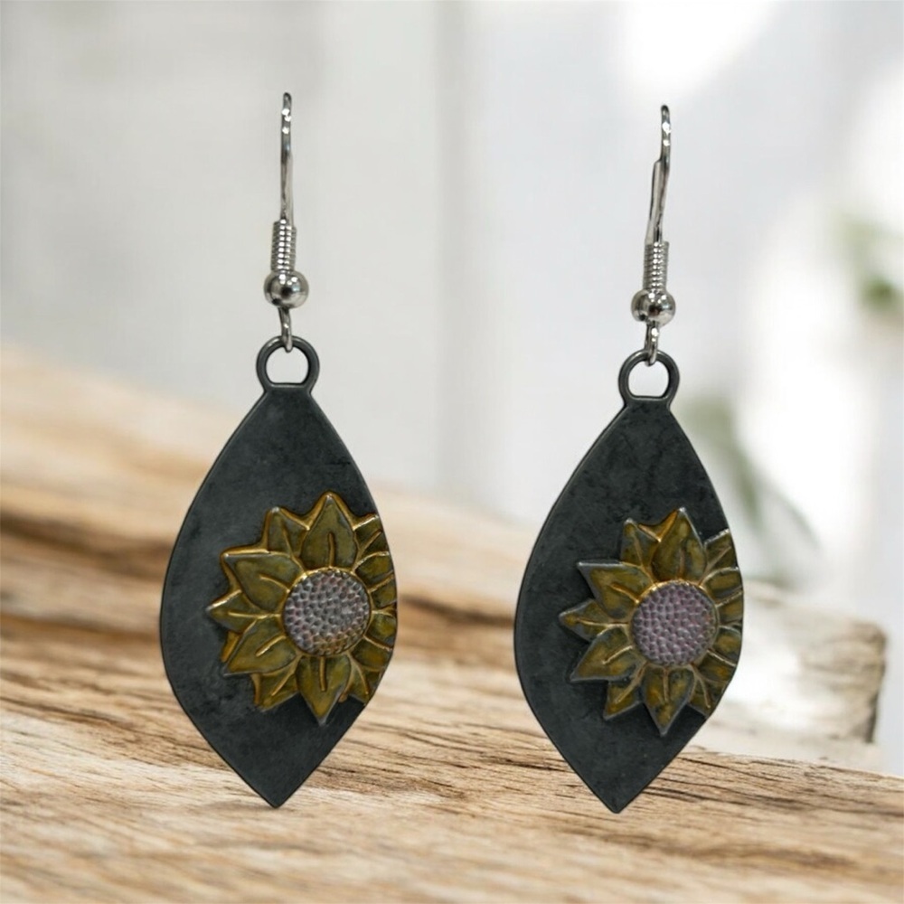 Floral Gray and Pink Drop Earrings